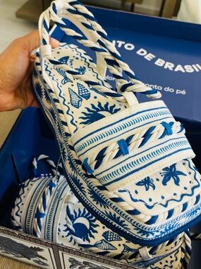 Farm Rio new Blue and White Patterned Rope Platform Sandals